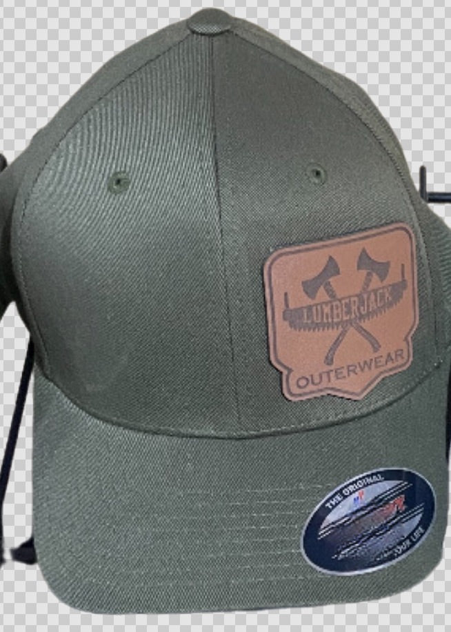 Olive Green flex fit cap with embroidered Lumberjack logo